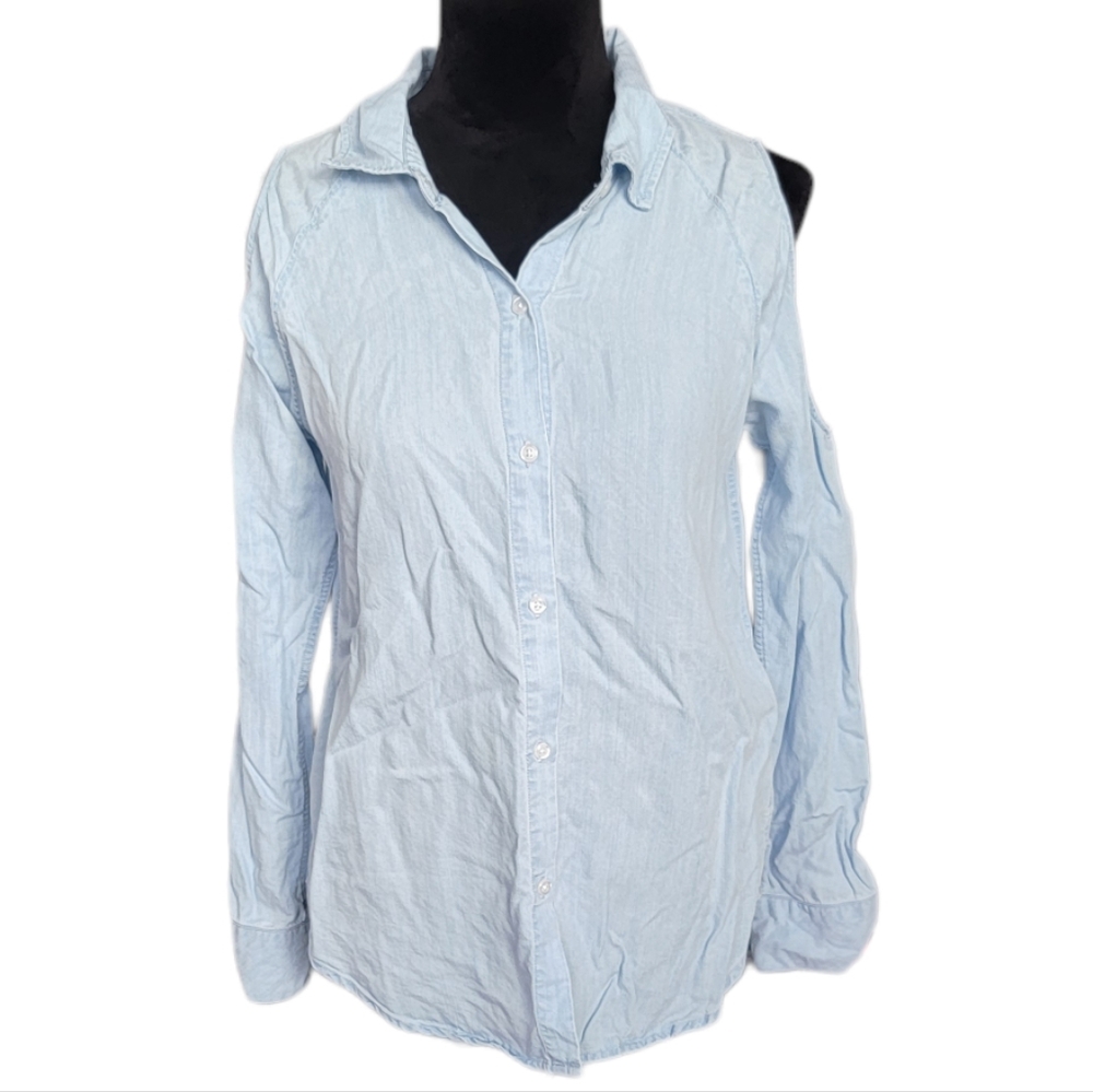 Rails Lana Chambray Cold Shoulder Button Down Shirt Size Small - Picture 2 of 7